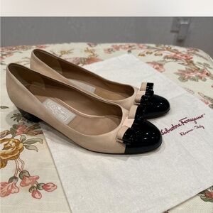 Salvatore Ferragamo Black and Cream Pumps